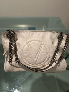Valentino Garavani White Leather Shoulder Bag with Chain Straps from Italy